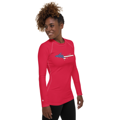 Michigan Upper Peninsula Rash Guard (w/ UP USA Flag) | Women's - Lighthouse Red