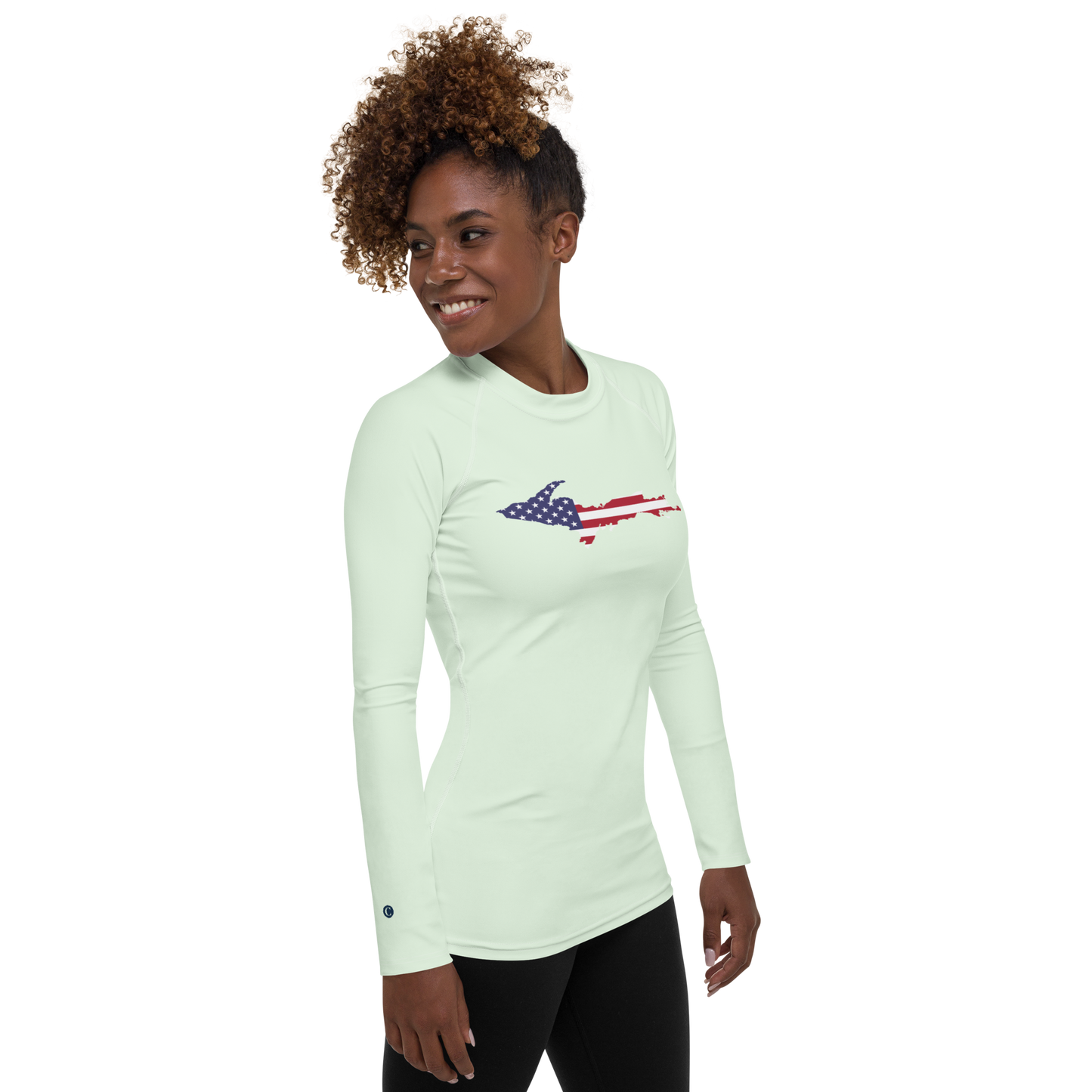 Michigan Upper Peninsula Rash Guard (w/ UP USA Flag) | Women's - Dew Green