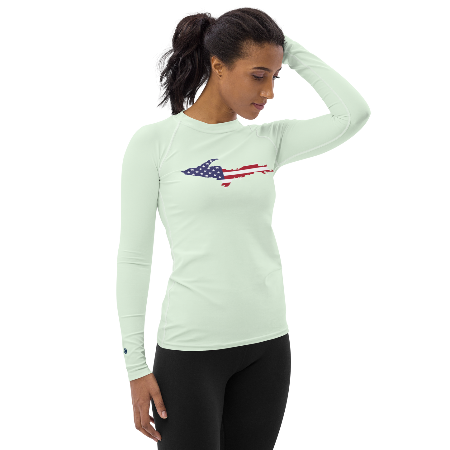 Michigan Upper Peninsula Rash Guard (w/ UP USA Flag) | Women's - Dew Green