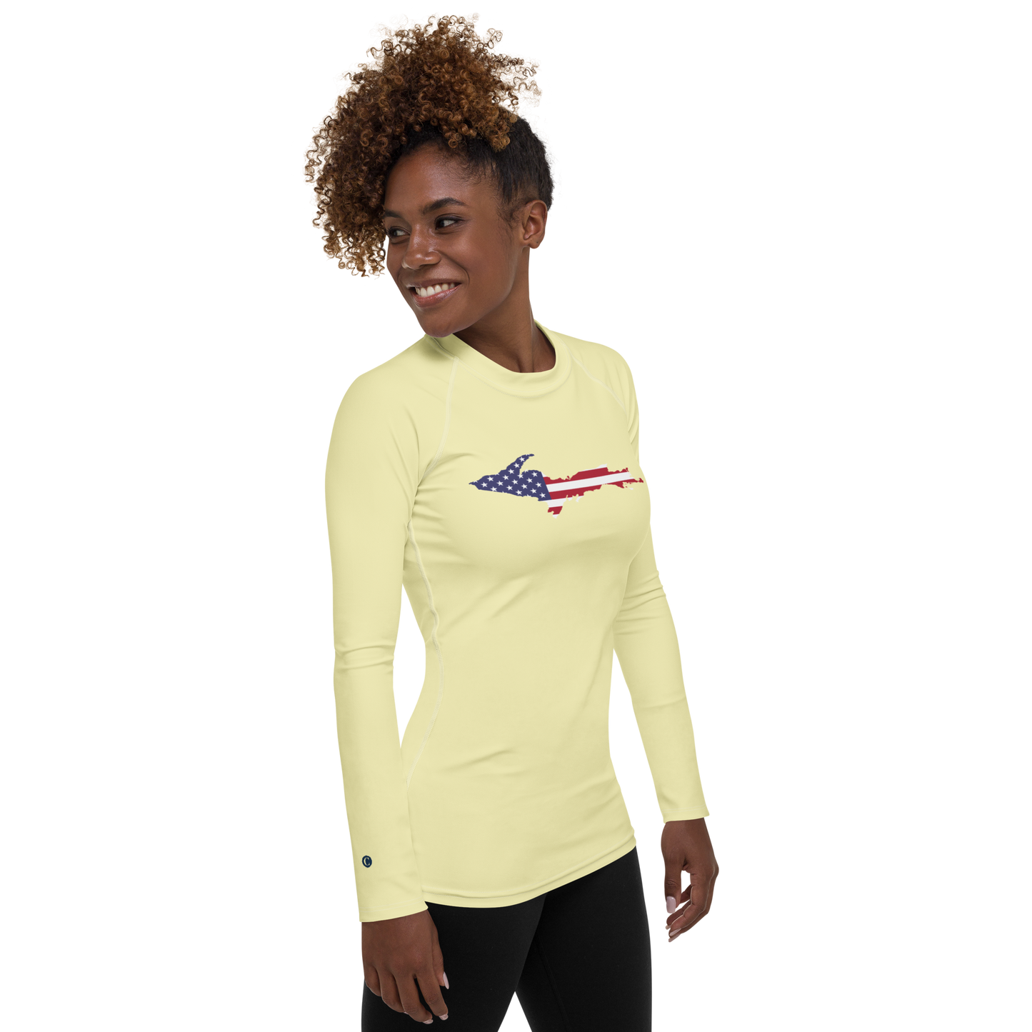 Michigan Upper Peninsula Rash Guard (w/ UP USA Flag) | Women's - Canary Yellow