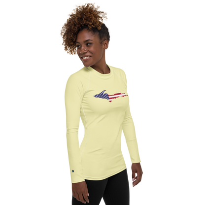 Michigan Upper Peninsula Rash Guard (w/ UP USA Flag) | Women's - Canary Yellow