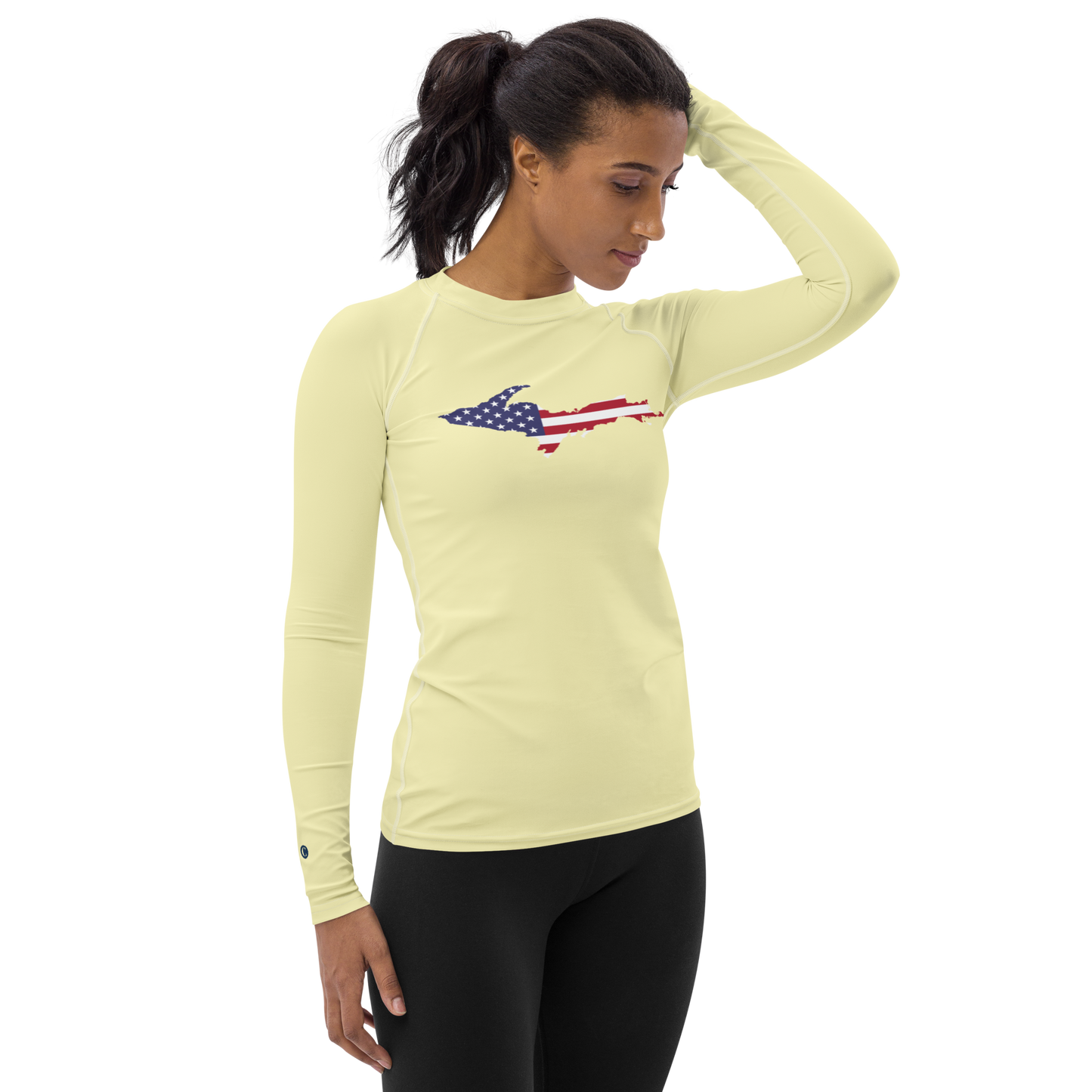 Michigan Upper Peninsula Rash Guard (w/ UP USA Flag) | Women's - Canary Yellow