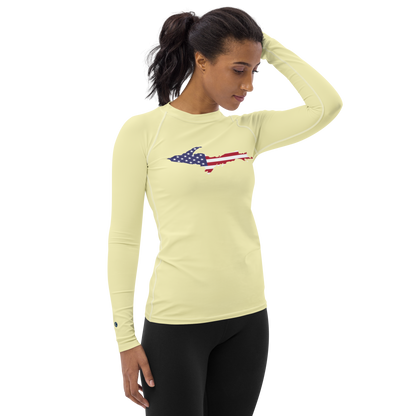 Michigan Upper Peninsula Rash Guard (w/ UP USA Flag) | Women's - Canary Yellow