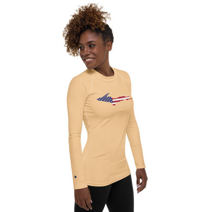 Michigan Upper Peninsula Rash Guard (w/ UP USA Flag) | Women's - Pale Apricot