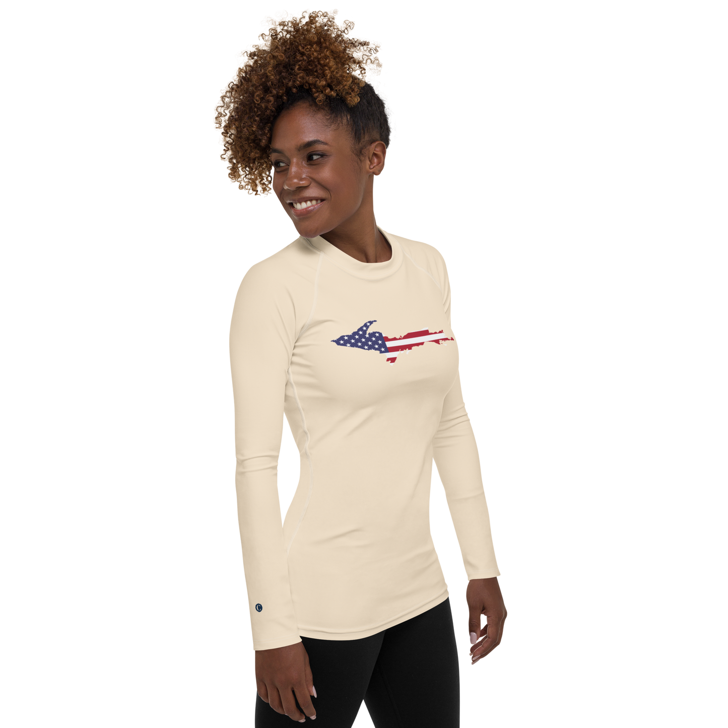 Michigan Upper Peninsula Rash Guard (w/ UP USA Flag) | Women's - Champagne White