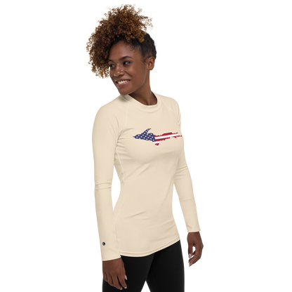 Michigan Upper Peninsula Rash Guard (w/ UP USA Flag) | Women's - Champagne White