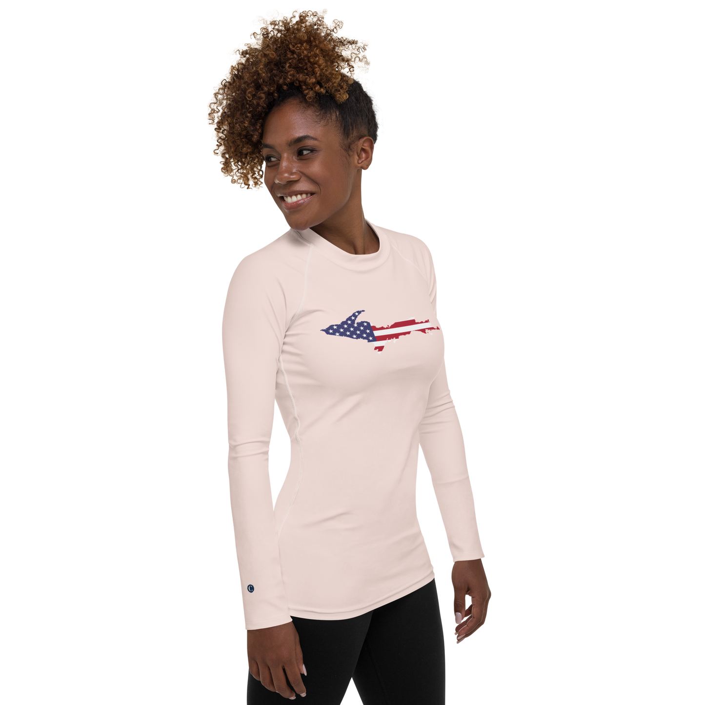 Michigan Upper Peninsula Rash Guard (w/ UP USA Flag) | Women's - Champagne Pink