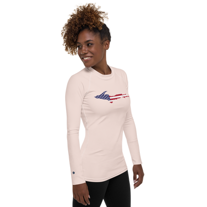 Michigan Upper Peninsula Rash Guard (w/ UP USA Flag) | Women's - Champagne Pink