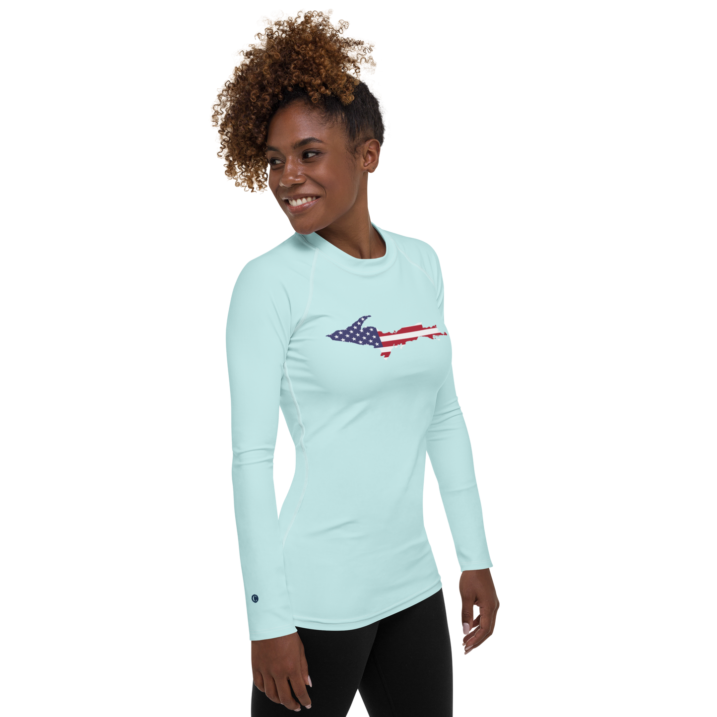 Michigan Upper Peninsula Rash Guard (w/ UP USA Flag) | Women's - Cyan