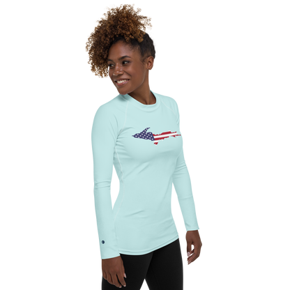 Michigan Upper Peninsula Rash Guard (w/ UP USA Flag) | Women's - Cyan