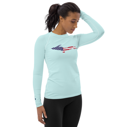 Michigan Upper Peninsula Rash Guard (w/ UP USA Flag) | Women's - Cyan