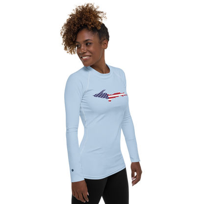 Michigan Upper Peninsula Rash Guard (w/ UP USA Flag) | Women's - Light Blue