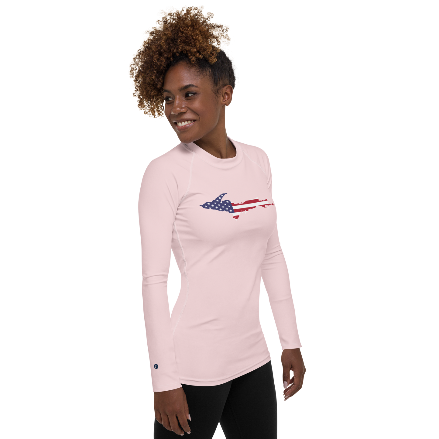 Michigan Upper Peninsula Rash Guard (w/ UP USA Flag) | Women's - Pale Pink