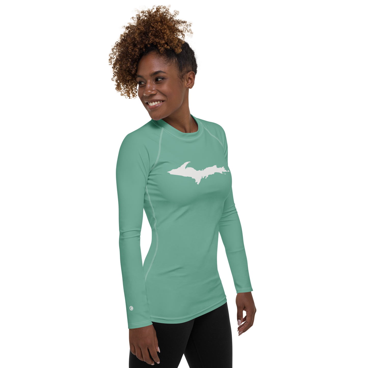 Michigan Upper Peninsula Rash Guard (w/ UP Outline) | Women's - Metallic Mint Green