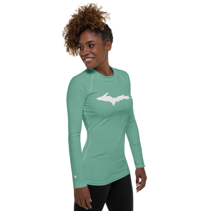 Michigan Upper Peninsula Rash Guard (w/ UP Outline) | Women's - Metallic Mint Green