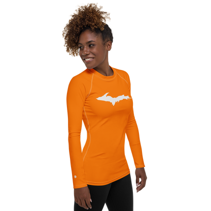 Michigan Upper Peninsula Rash Guard (w/ UP Outline) | Women's - Safety Orange