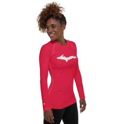 Michigan Upper Peninsula Rash Guard (w/ UP Outline) | Women's - Lighthouse Red