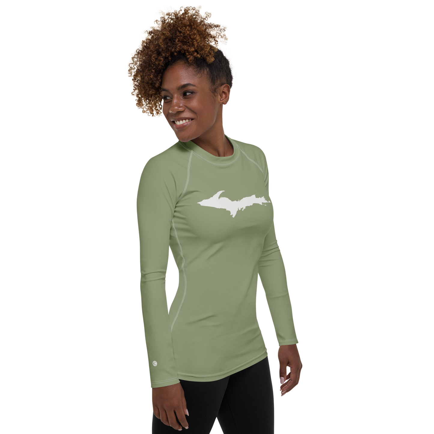 Michigan Upper Peninsula Rash Guard (w/ UP Outline) | Women's - Beachgrass Green