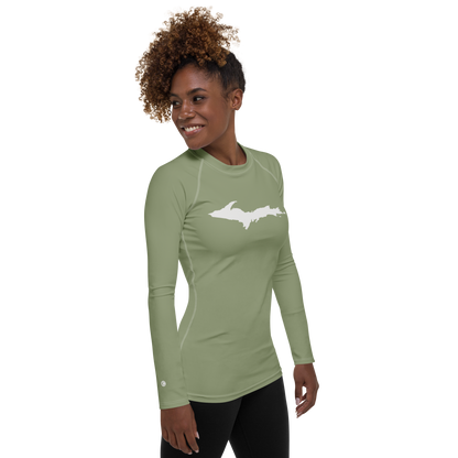 Michigan Upper Peninsula Rash Guard (w/ UP Outline) | Women's - Beachgrass Green