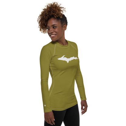 Michigan Upper Peninsula Rash Guard (w/ UP Outline) | Women's - Scrub Gold