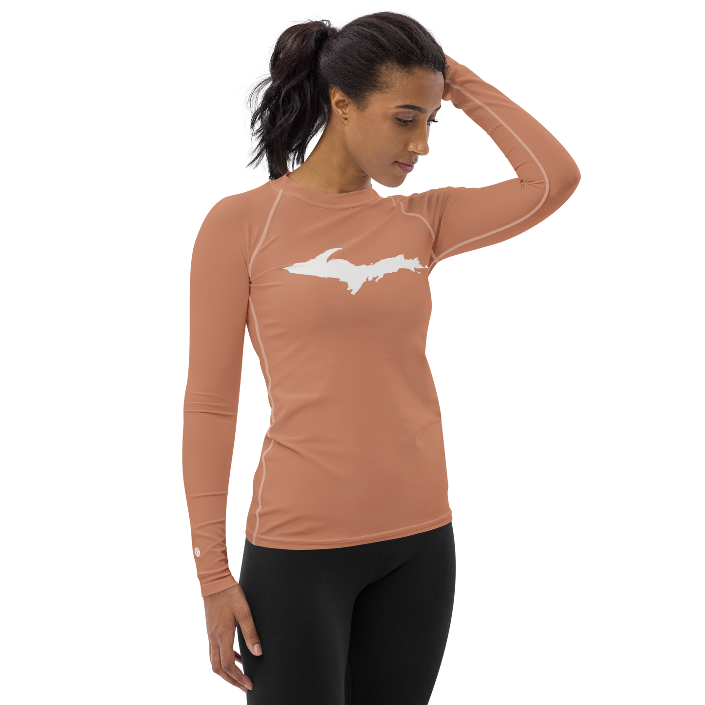 Michigan Upper Peninsula Rash Guard (w/ UP Outline) | Women's - Copper Color