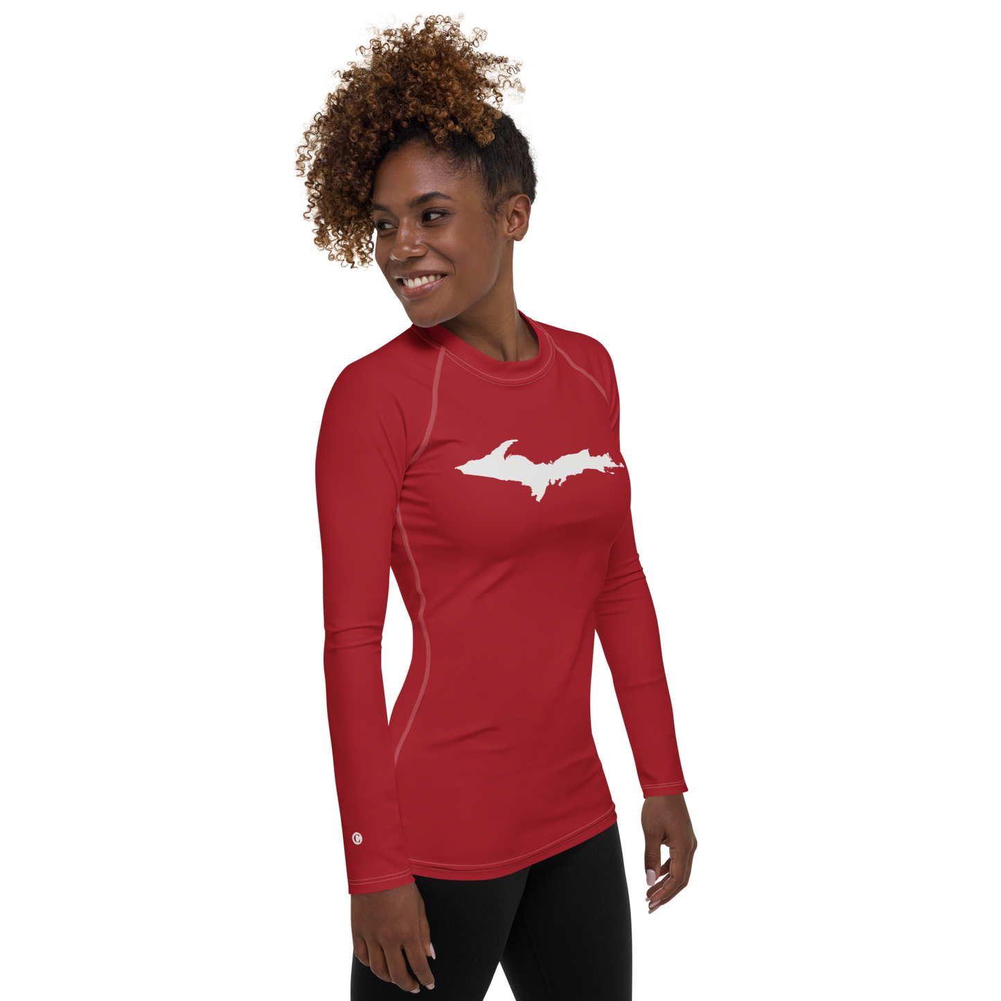 Michigan Upper Peninsula Rash Guard (w/ UP Outline) | Women's - Thimbleberry Red