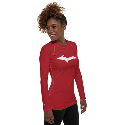 Michigan Upper Peninsula Rash Guard (w/ UP Outline) | Women's - Thimbleberry Red