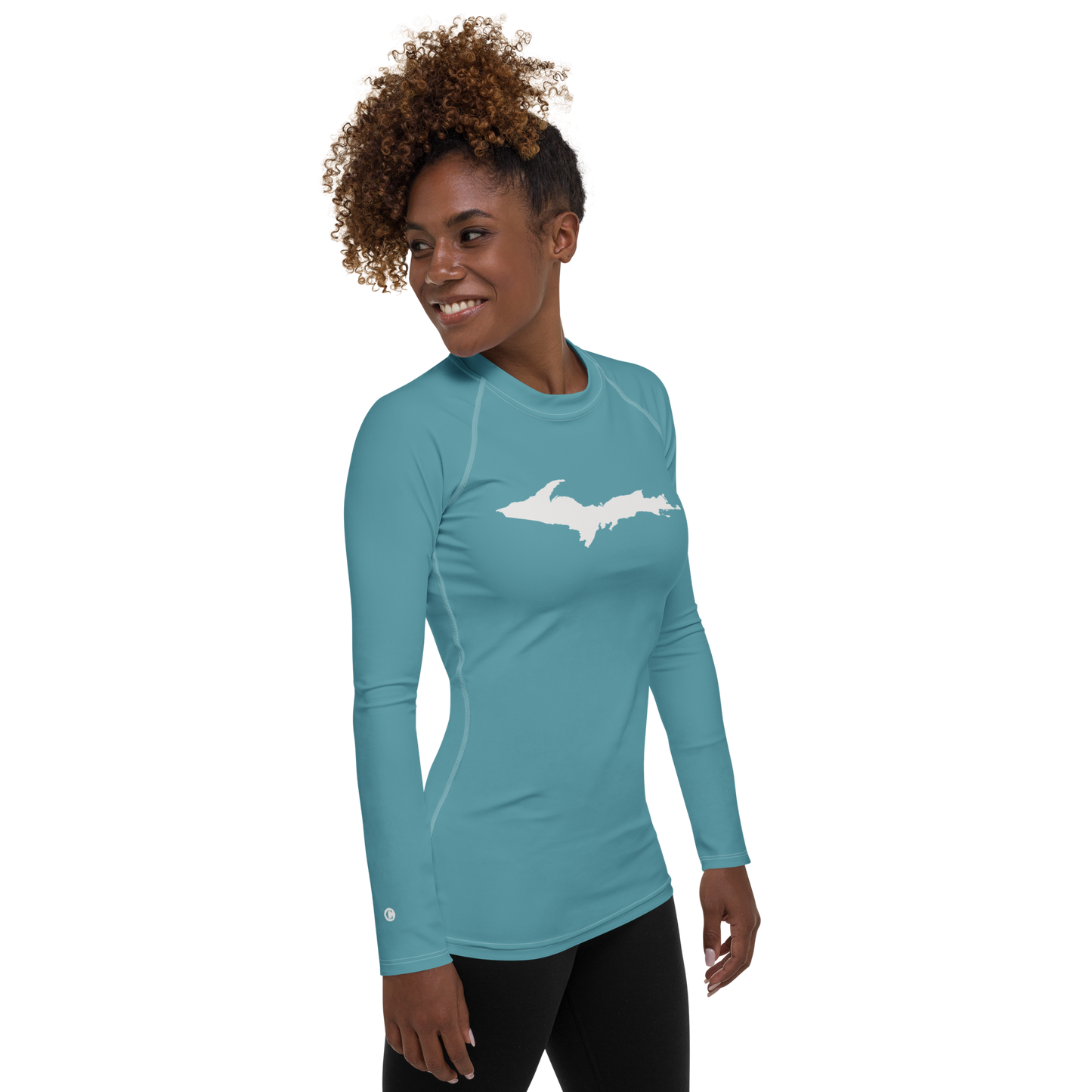 Michigan Upper Peninsula Rash Guard (w/ UP Outline) | Women's - Lake Huron Blue