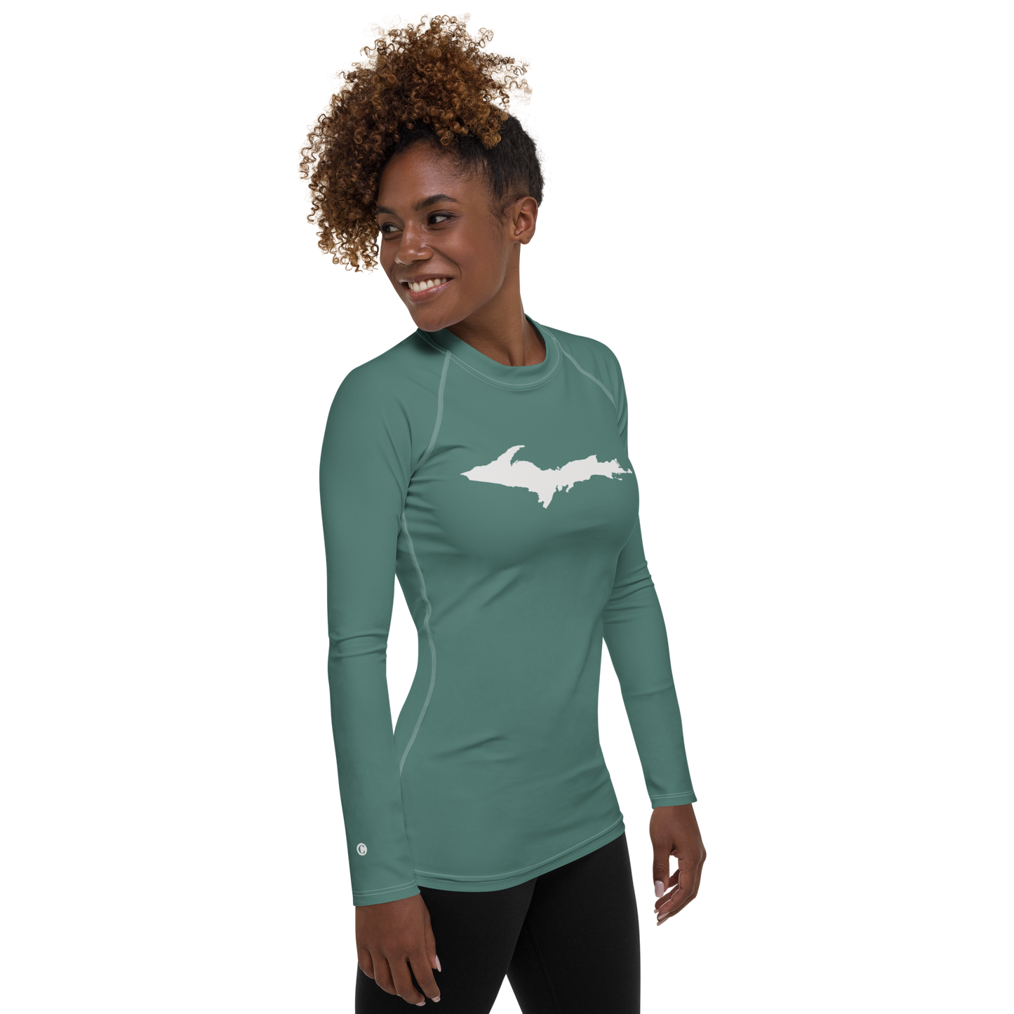 Michigan Upper Peninsula Rash Guard (w/ UP Outline) | Women's - Copper Green