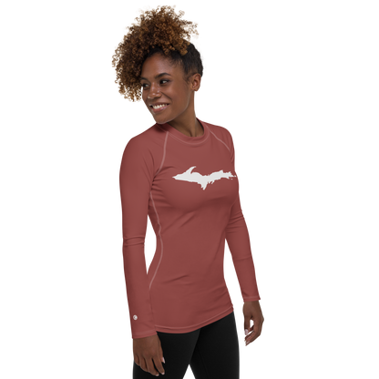 Michigan Upper Peninsula Rash Guard (w/ UP Outline) | Women's - Ore Dock Red