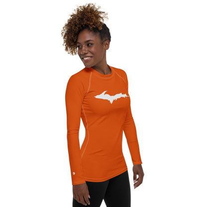 Michigan Upper Peninsula Rash Guard (w/ UP Outline) | Women's - Maple Leaf Orange