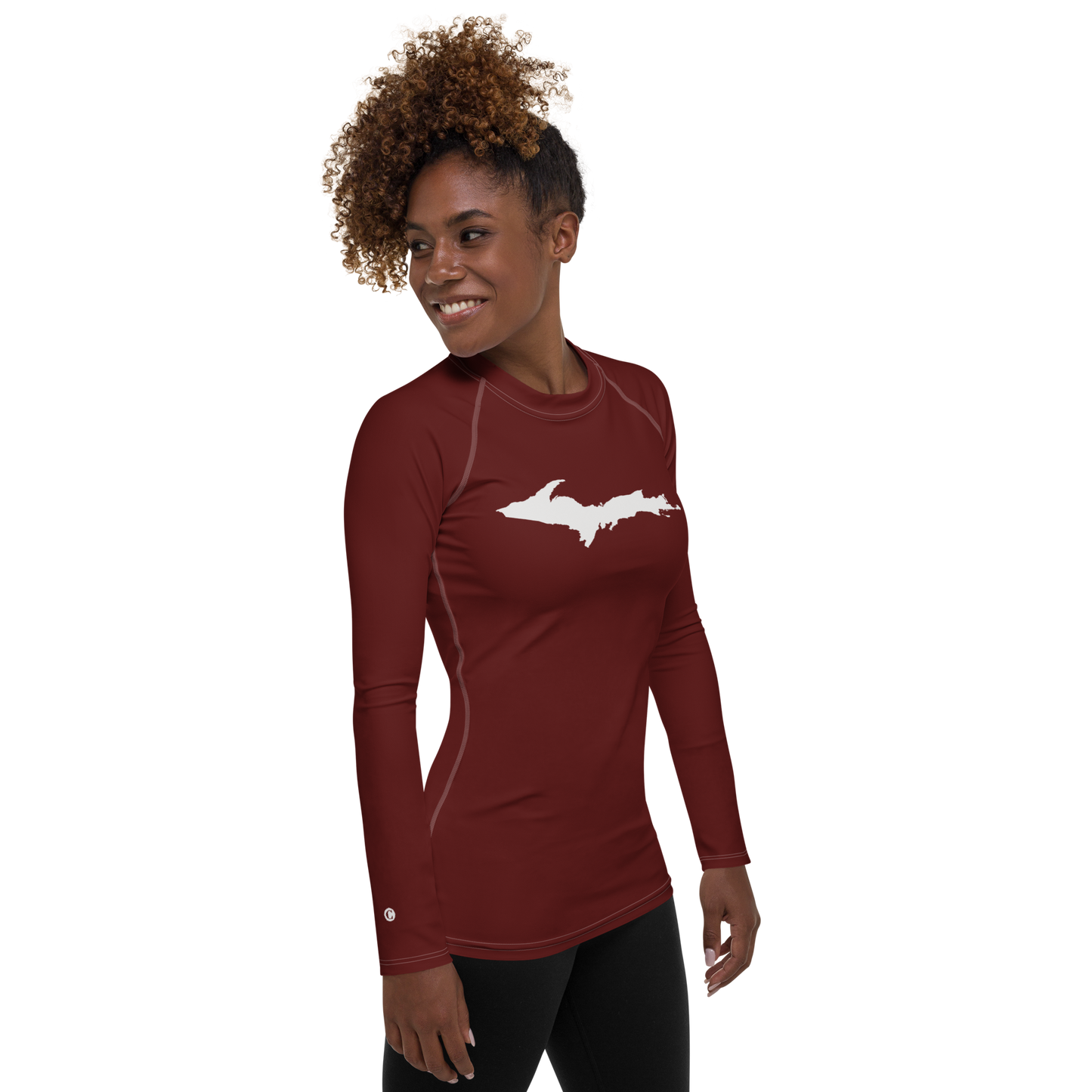 Michigan Upper Peninsula Rash Guard (w/ UP Outline) | Women's - Cherrywood Color