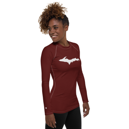 Michigan Upper Peninsula Rash Guard (w/ UP Outline) | Women's - Cherrywood Color