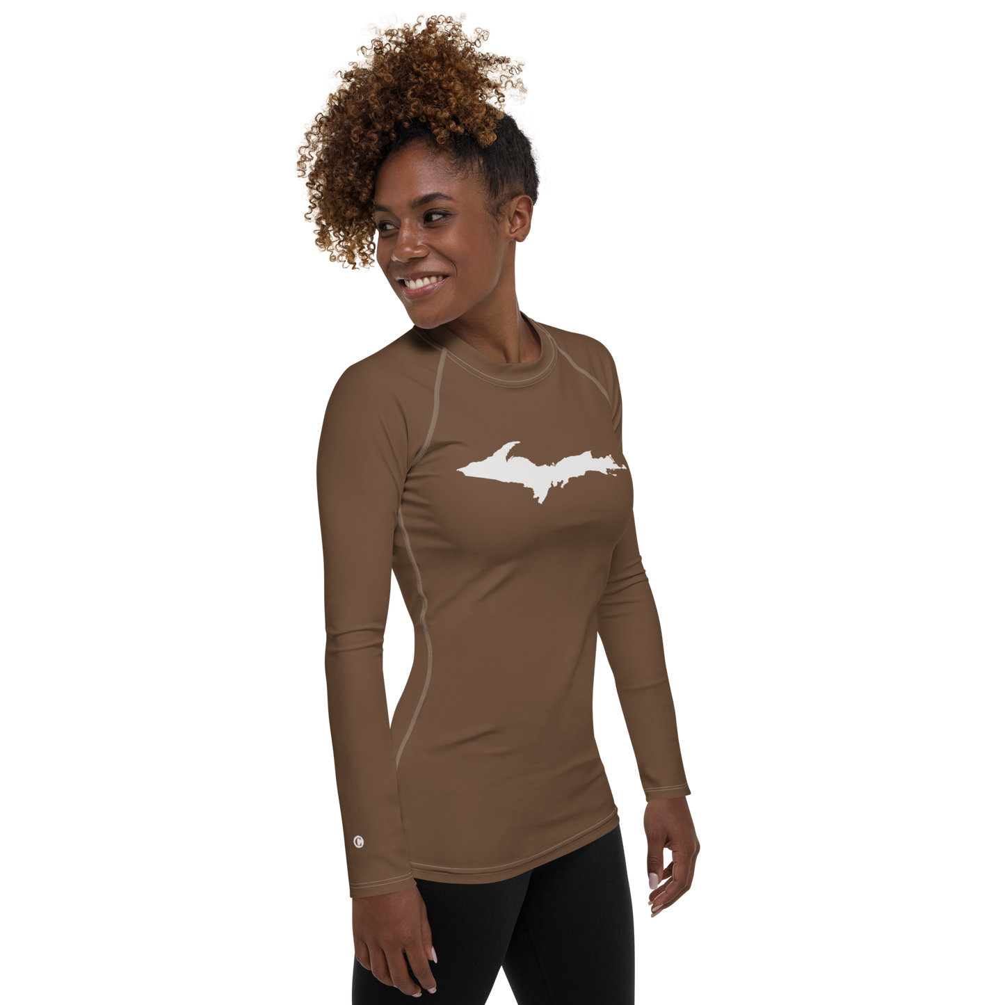 Michigan Upper Peninsula Rash Guard (w/ UP Outline) | Women's - Coffee Color