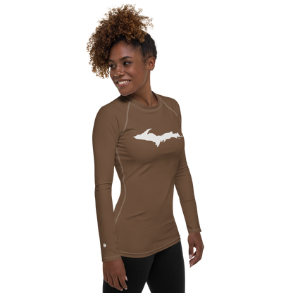 Michigan Upper Peninsula Rash Guard (w/ UP Outline) | Women's - Coffee Color