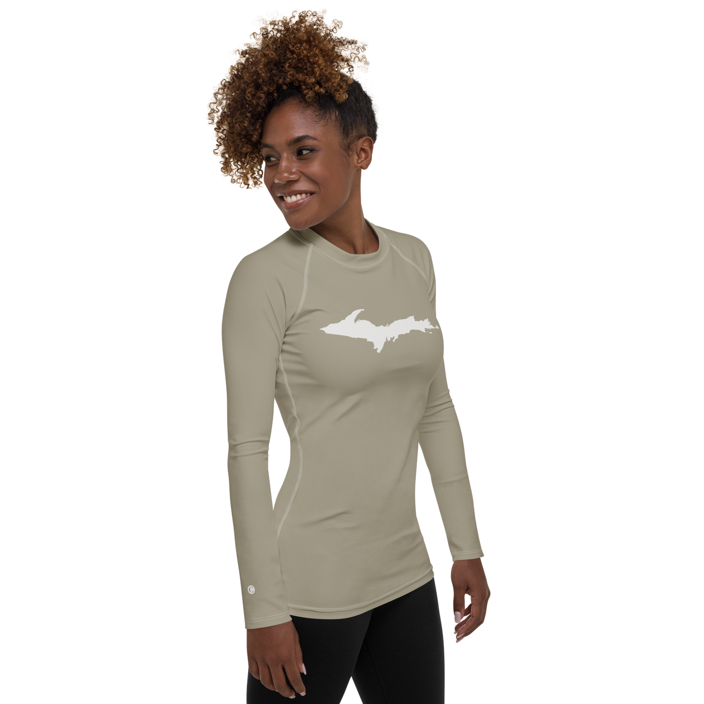 Michigan Upper Peninsula Rash Guard (w/ UP Outline) | Women's - Petoskey Stone Beige