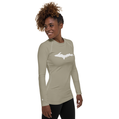 Michigan Upper Peninsula Rash Guard (w/ UP Outline) | Women's - Petoskey Stone Beige