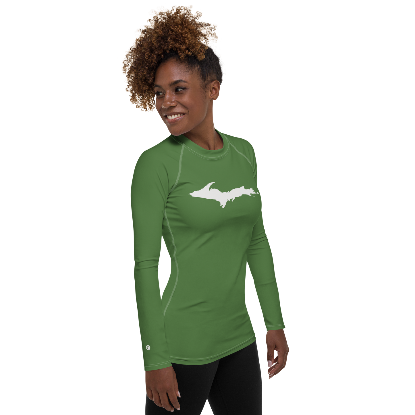 Michigan Upper Peninsula Rash Guard (w/ UP Outline) | Women's - Pine Green