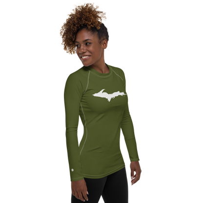 Michigan Upper Peninsula Rash Guard (w/ UP Outline) | Women's - Army Green