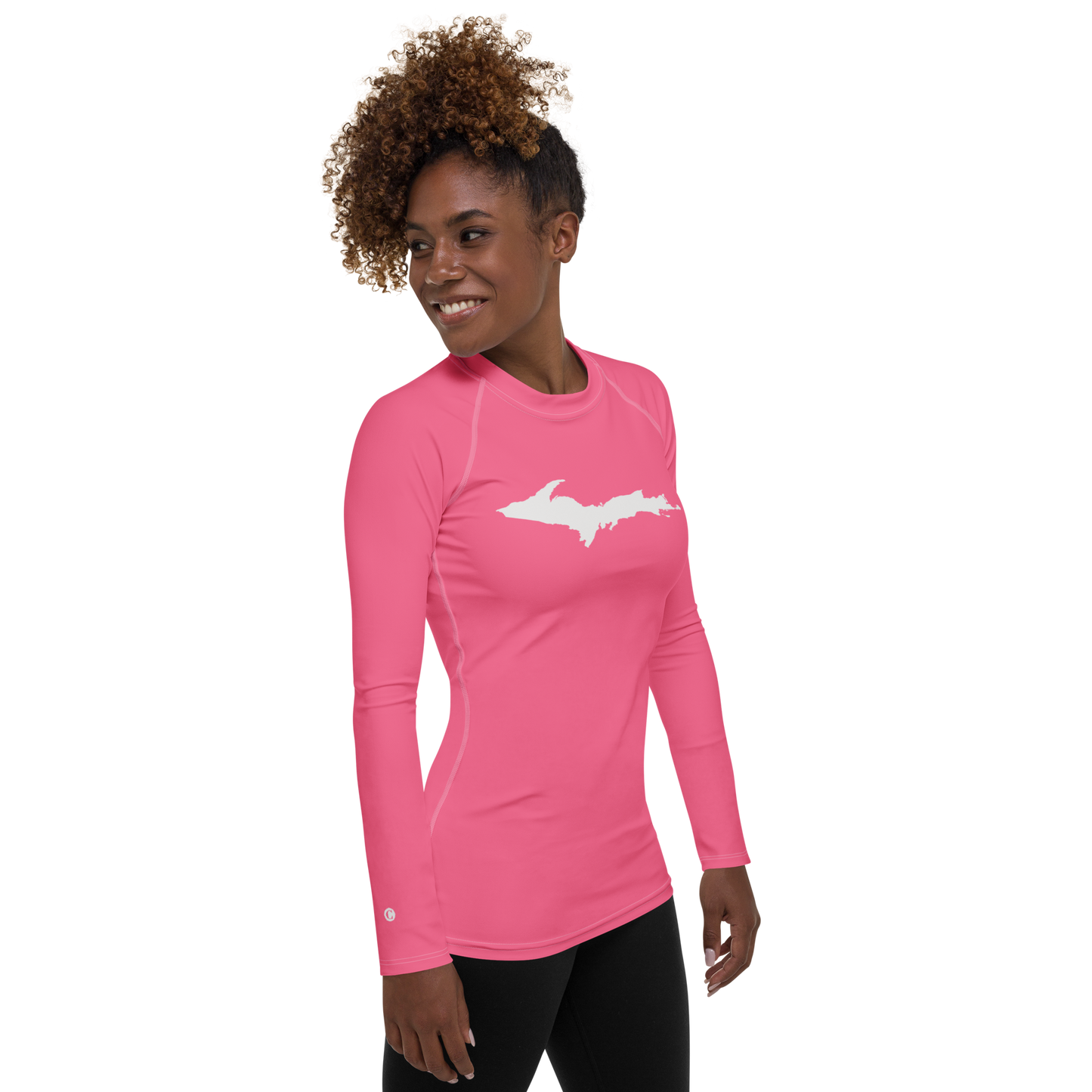 Michigan Upper Peninsula Rash Guard (w/ UP Outline) | Women's - Rhodochrosite Pink