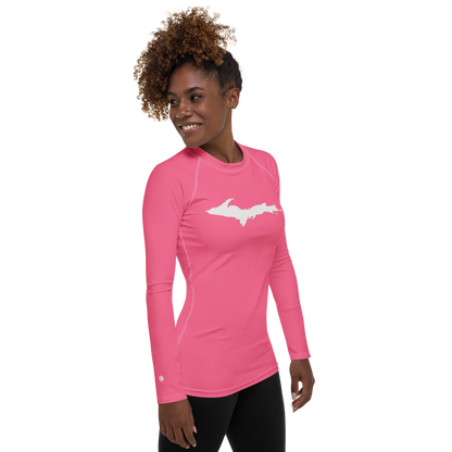 Michigan Upper Peninsula Rash Guard (w/ UP Outline) | Women's - Rhodochrosite Pink