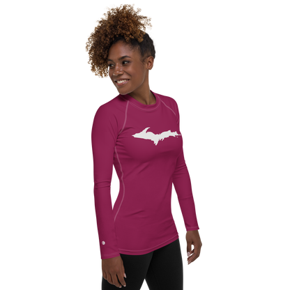 Michigan Upper Peninsula Rash Guard (w/ UP Outline) | Women's - Ruby Red