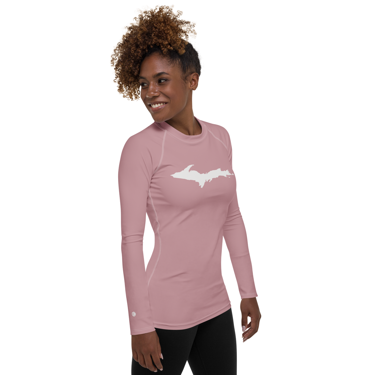 Michigan Upper Peninsula Rash Guard (w/ UP Outline) | Women's - Cherry Blossom Pink