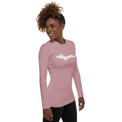 Michigan Upper Peninsula Rash Guard (w/ UP Outline) | Women's - Cherry Blossom Pink