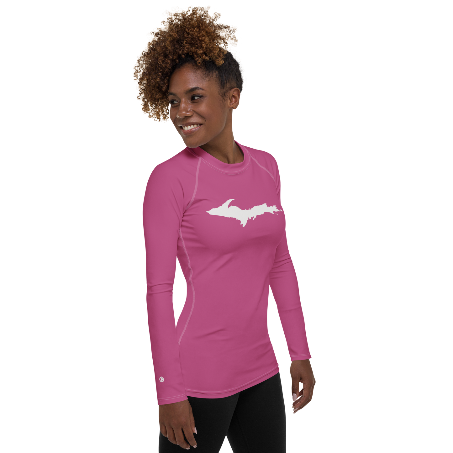 Michigan Upper Peninsula Rash Guard (w/ UP Outline) | Women's - Apple Blossom Pink