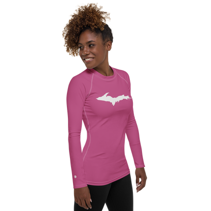 Michigan Upper Peninsula Rash Guard (w/ UP Outline) | Women's - Apple Blossom Pink