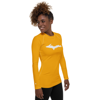 Michigan Upper Peninsula Rash Guard (w/ UP Outline) | Women's - Birch Leaf Orange