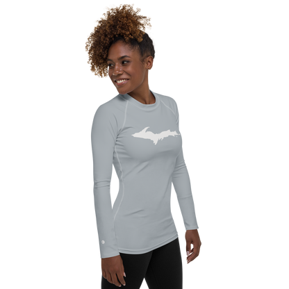 Michigan Upper Peninsula Rash Guard (w/ UP Outline) | Women's - Silver