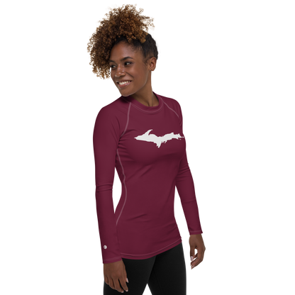 Michigan Upper Peninsula Rash Guard (w/ UP Outline) | Women's - Old Mission Burgundy