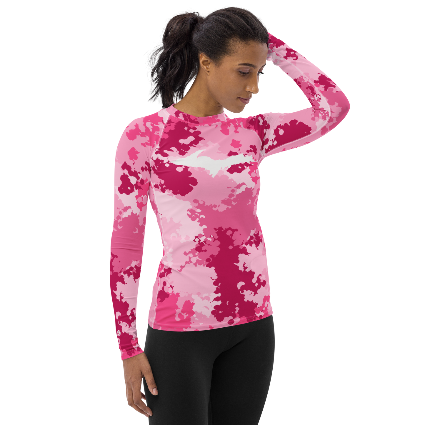 Michigan Upper Peninsula Rash Guard (w/ UP Outline) | Women's - Pink Camo